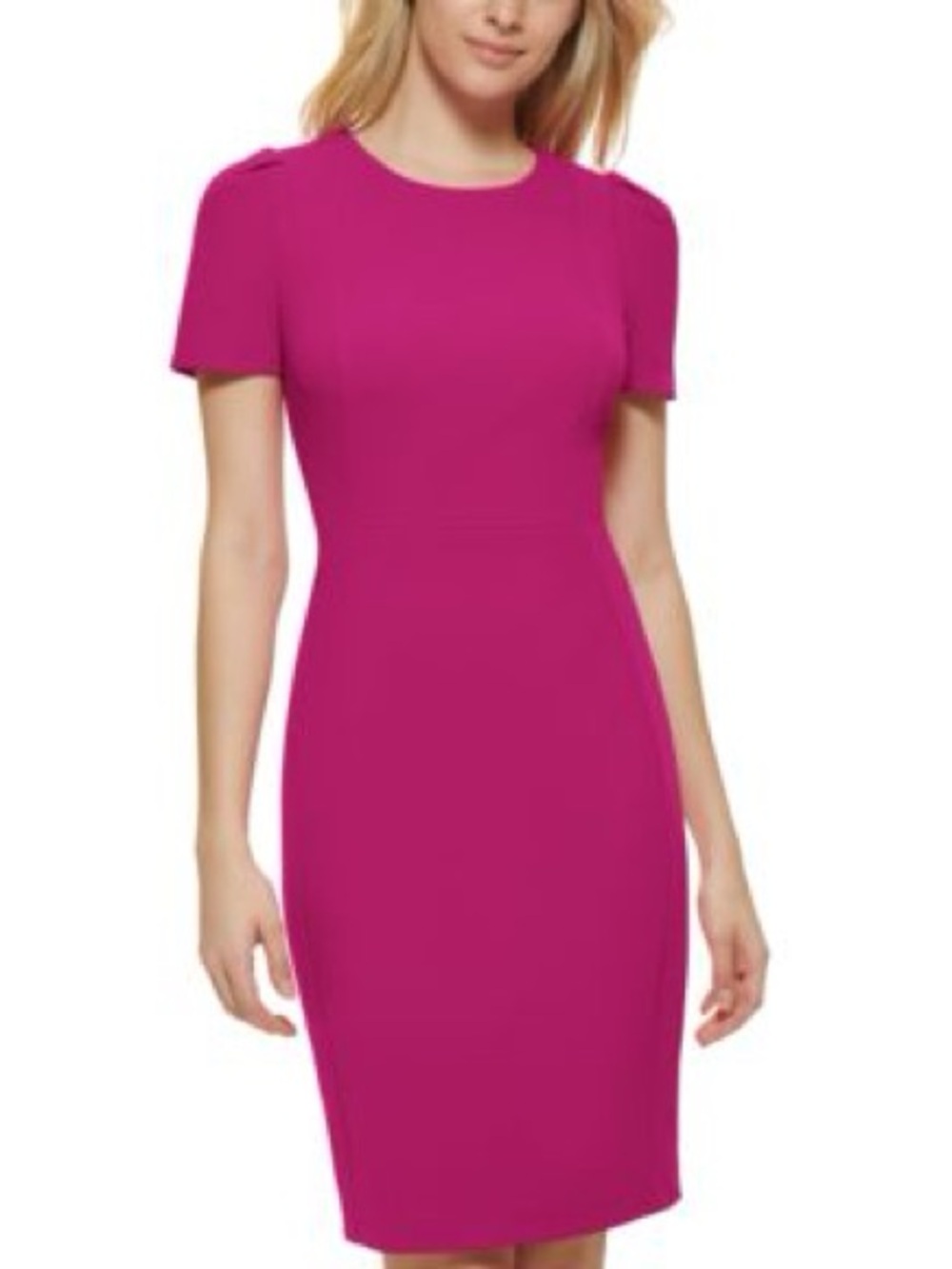 Calvin Klein Puff-Sleeve Sheath Dress in Hot Pink Sz 14 Classic Modest Vibrant
